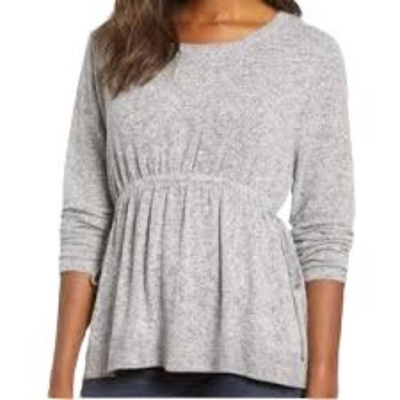 NWT CASLON Womens Sweater SZ S Gray Peplum Drawstring Soft Stretch Long Sleeve - Picture 2 of 8